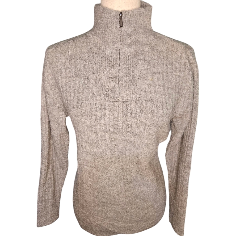 L.L. Bean Petite Wool Blend Quarter-Zip Sweater - Light Gray - S